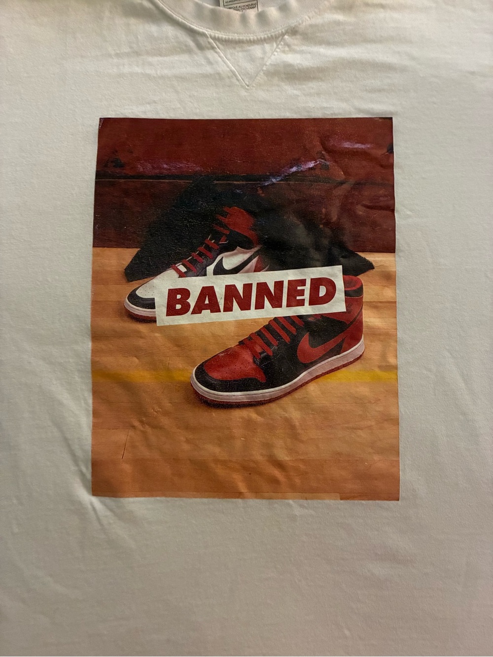 Vintage Nike Air Jordan 1 Banned Shoe White T-Shirt